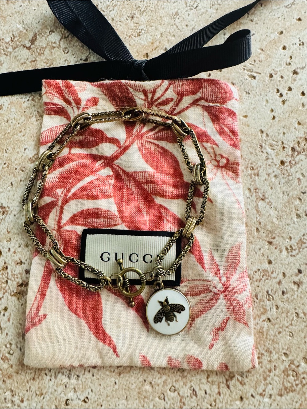 Gucci Gold White Bee Hardware on Gold Tone Bracelet